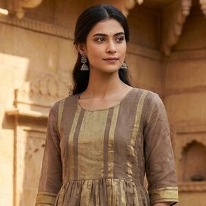 W for woman brown tussar silk handloom 2pc set